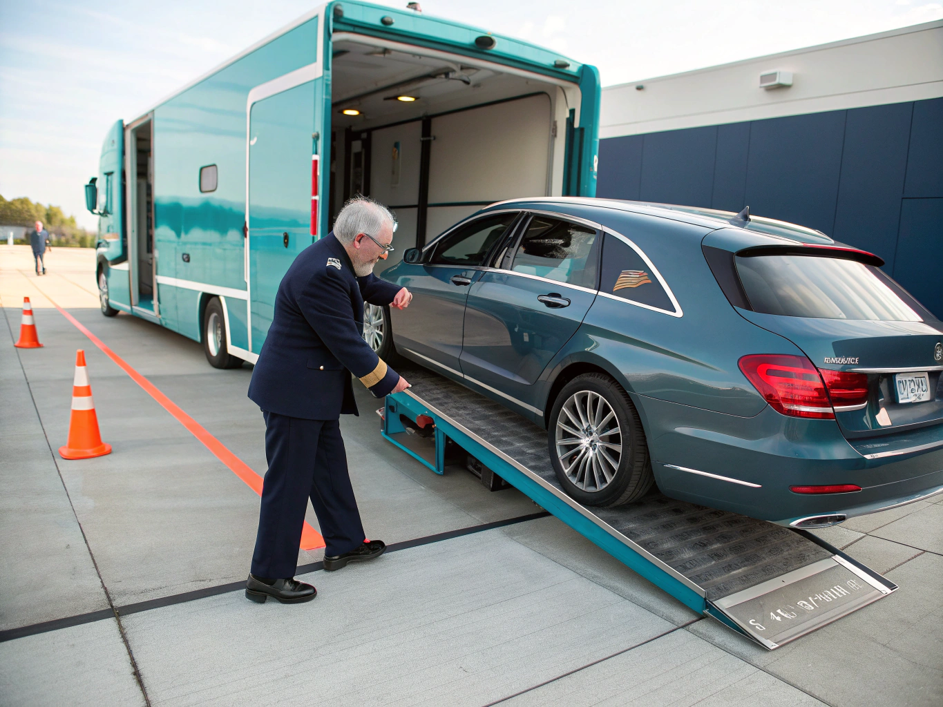 Fleet manager handing vehicle keys and manifest to verified driver
