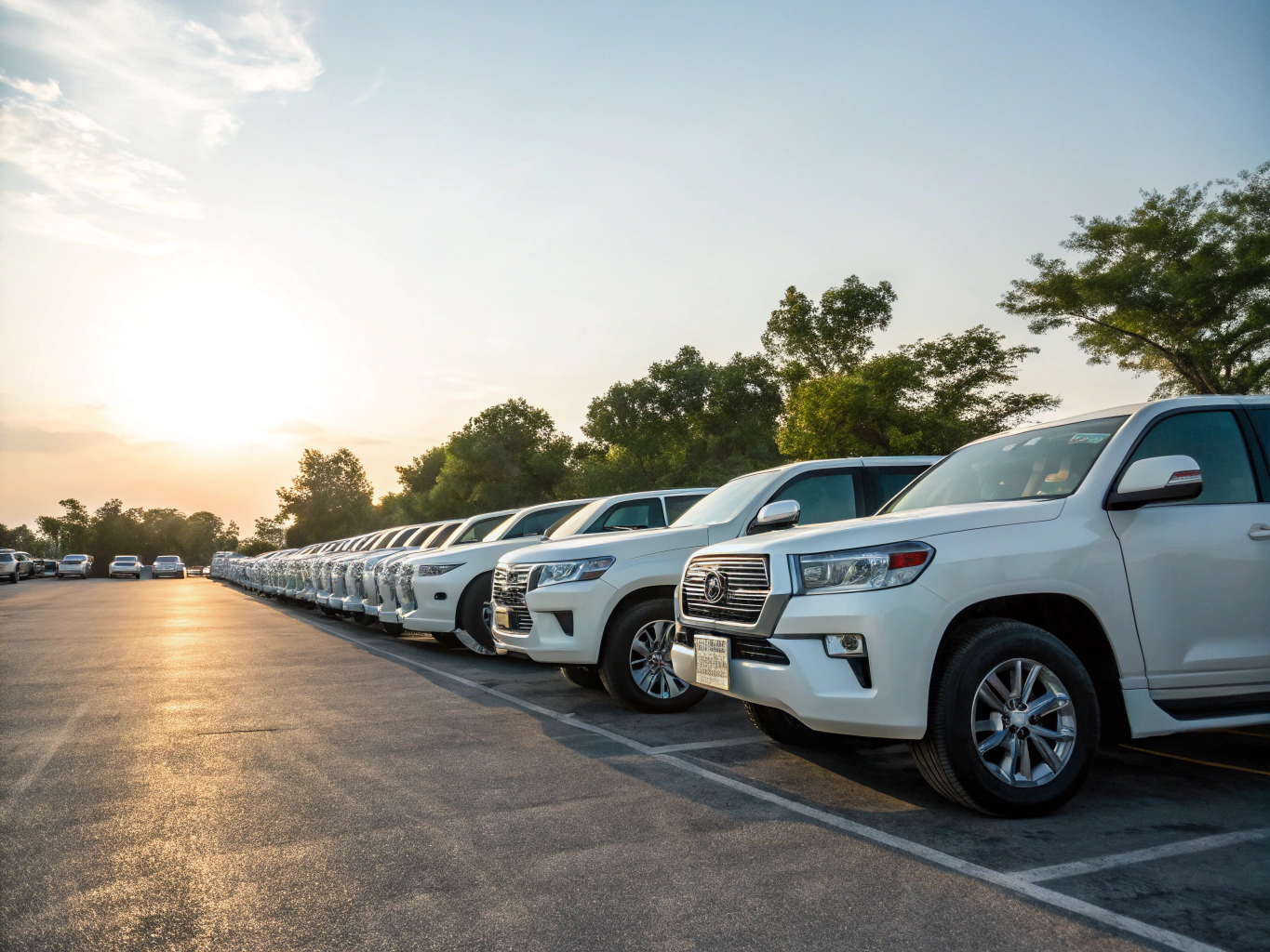 Clean line of inspected hybrid fleet cars parked in the GigsFleet depot yard